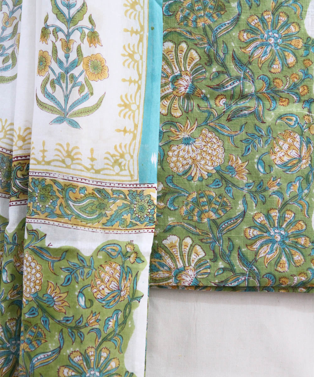2pcs sheen green floral jaal cotton dress material
