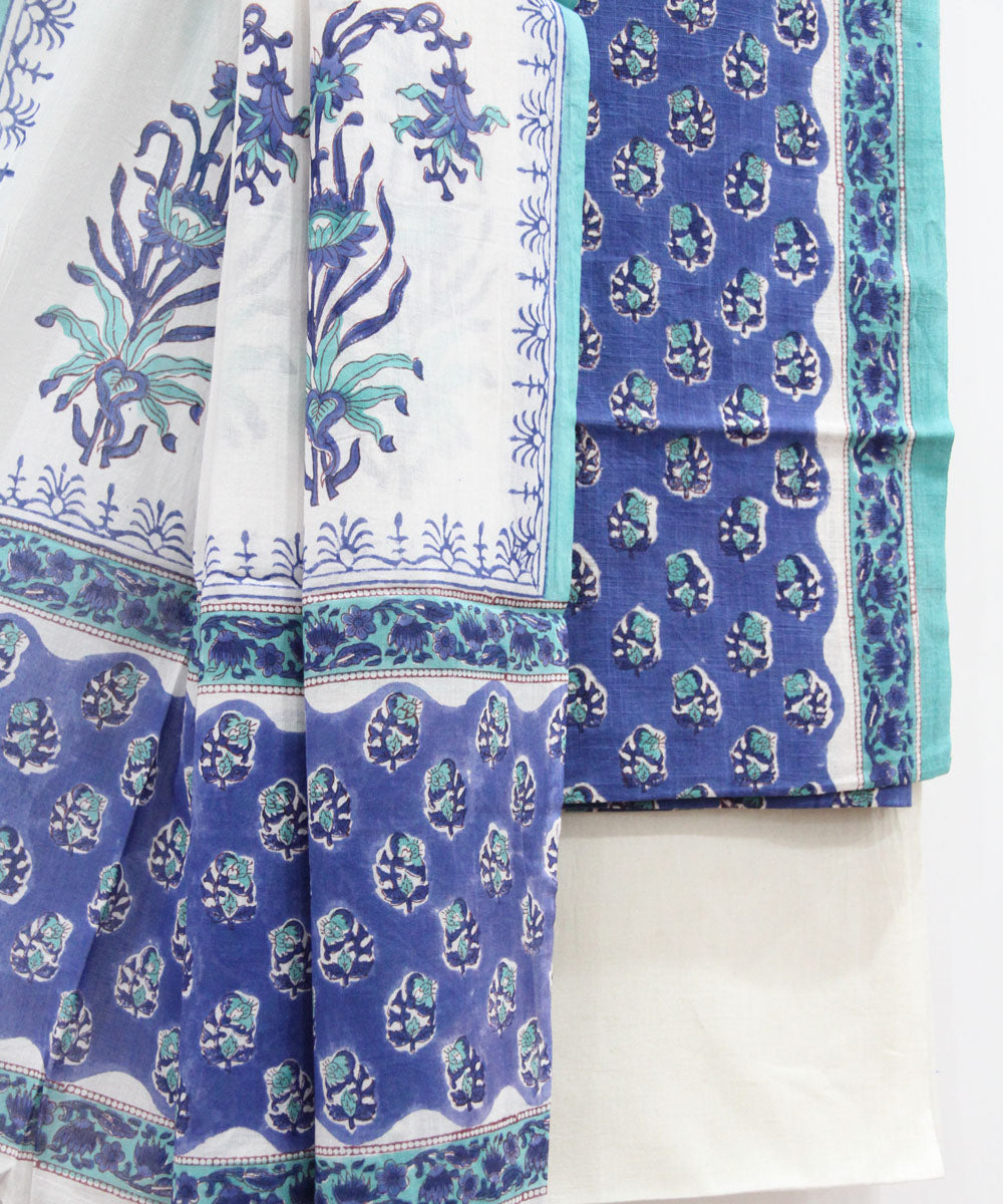 2pcs violet blue floral buti cotton dress material