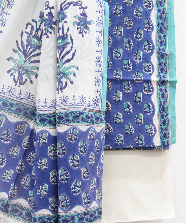 2pcs violet blue floral buti cotton dress material