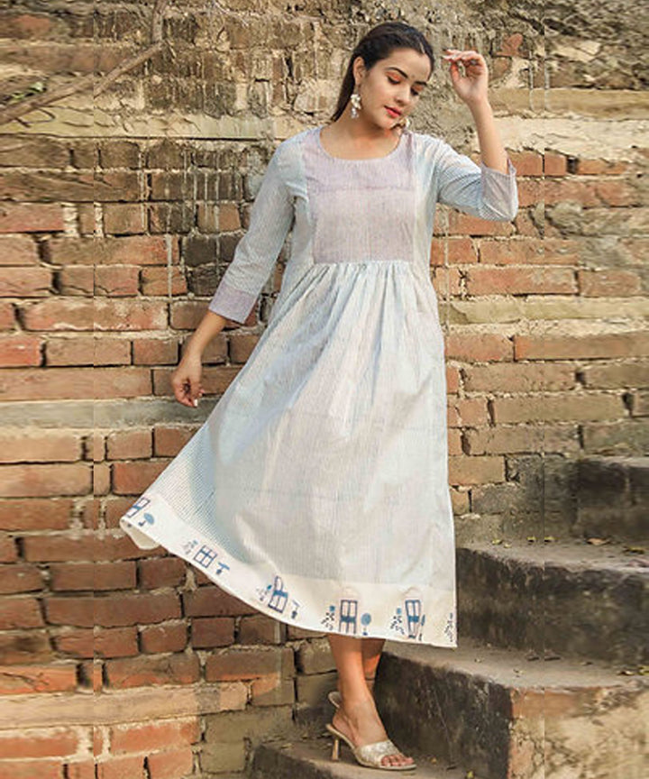 White doorway handblock printed cotton dress