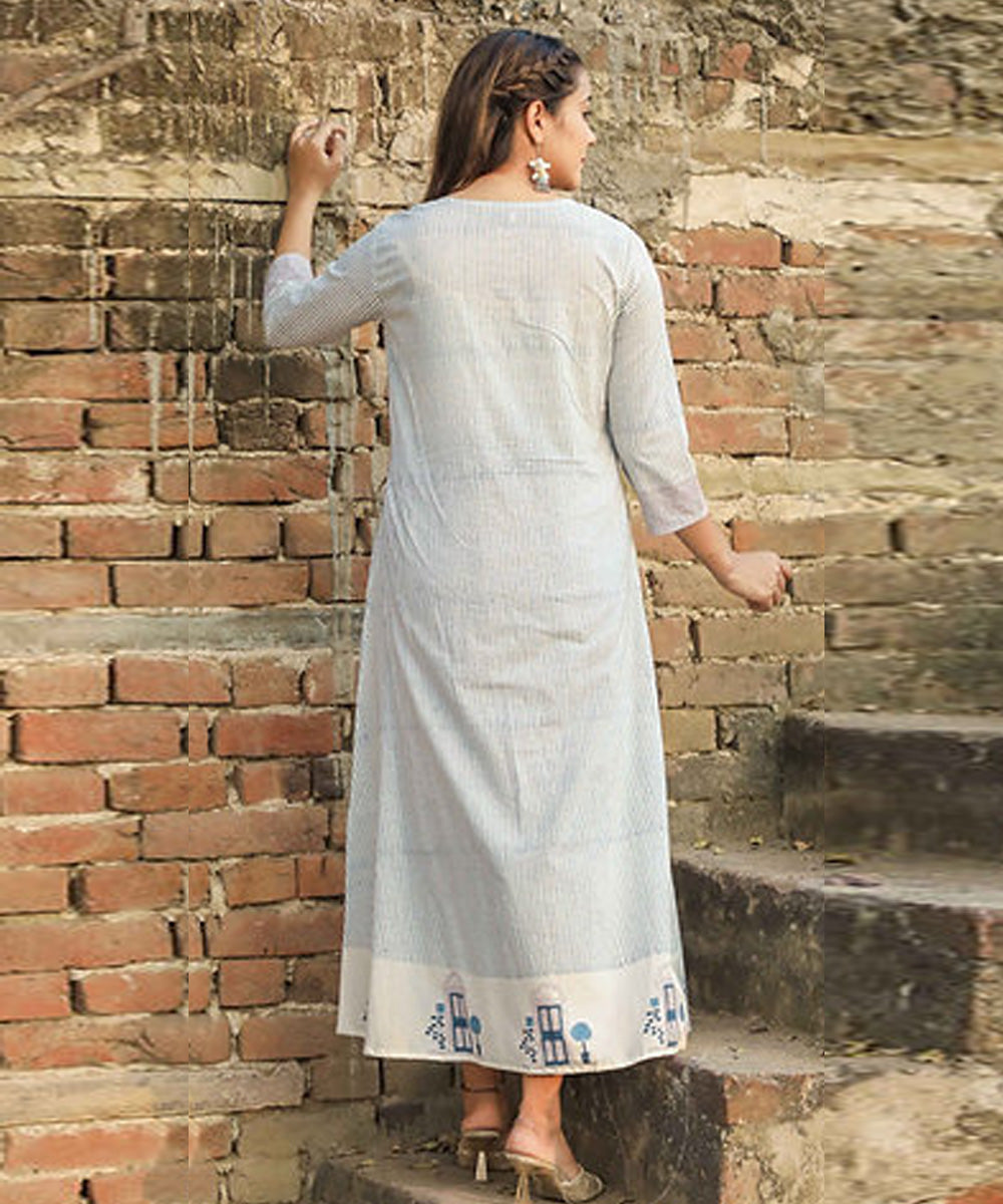 White doorway handblock printed cotton dress