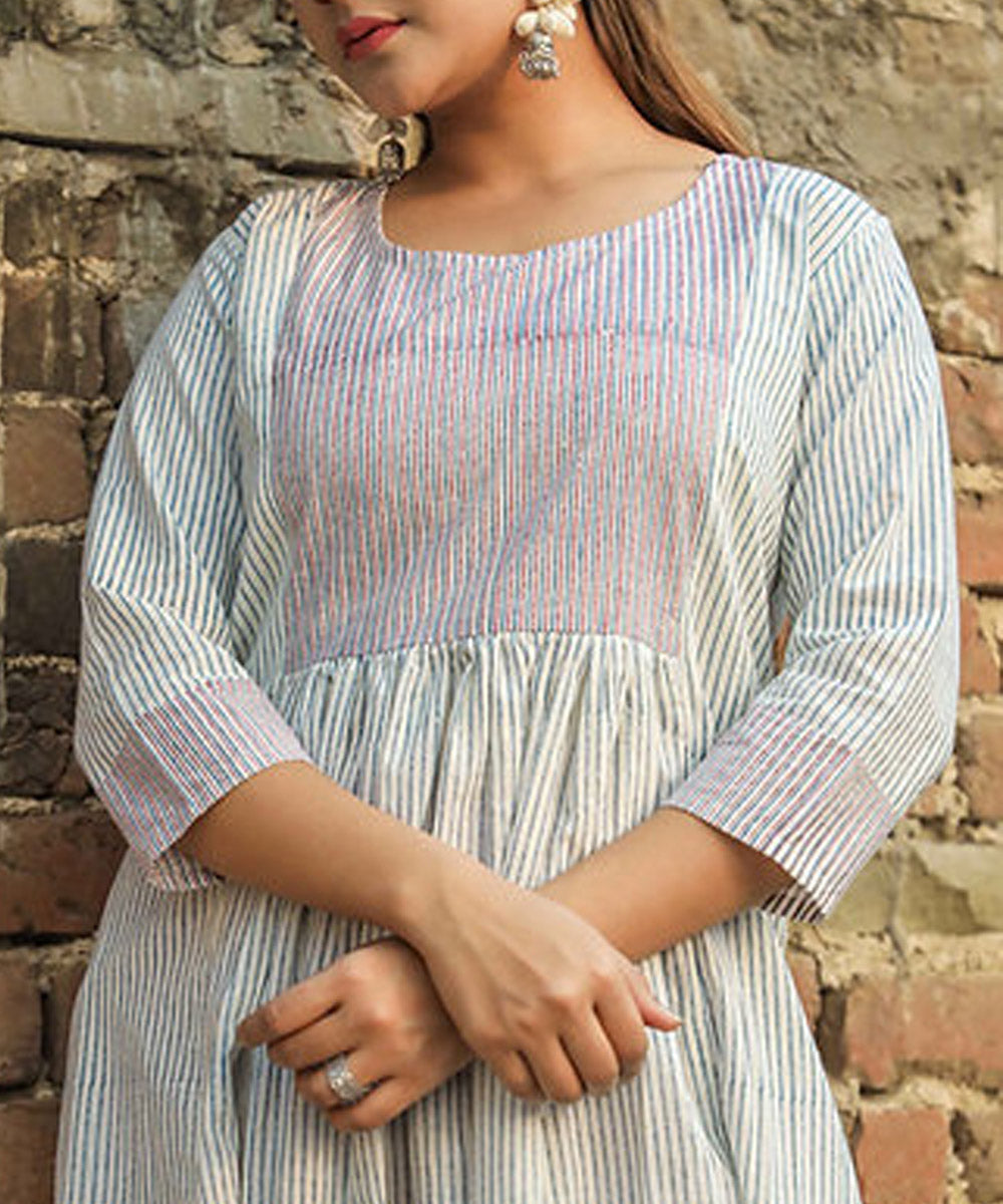 White doorway handblock printed cotton dress