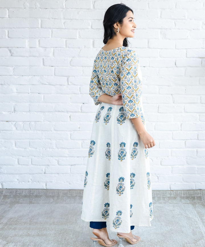 Blue floral hand block printed anarkali dress