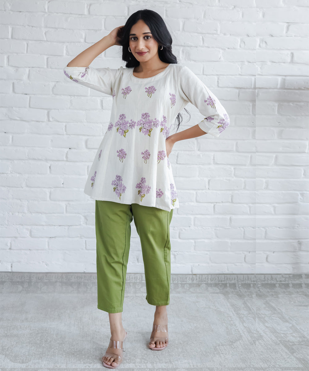 Lavender floral hand block printed kali top