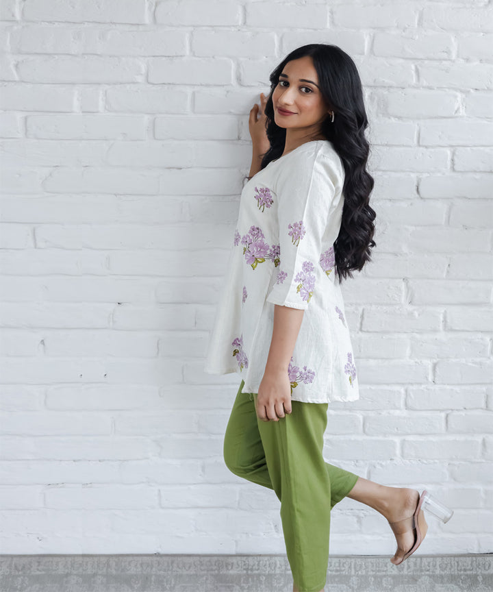 Lavender floral hand block printed kali top