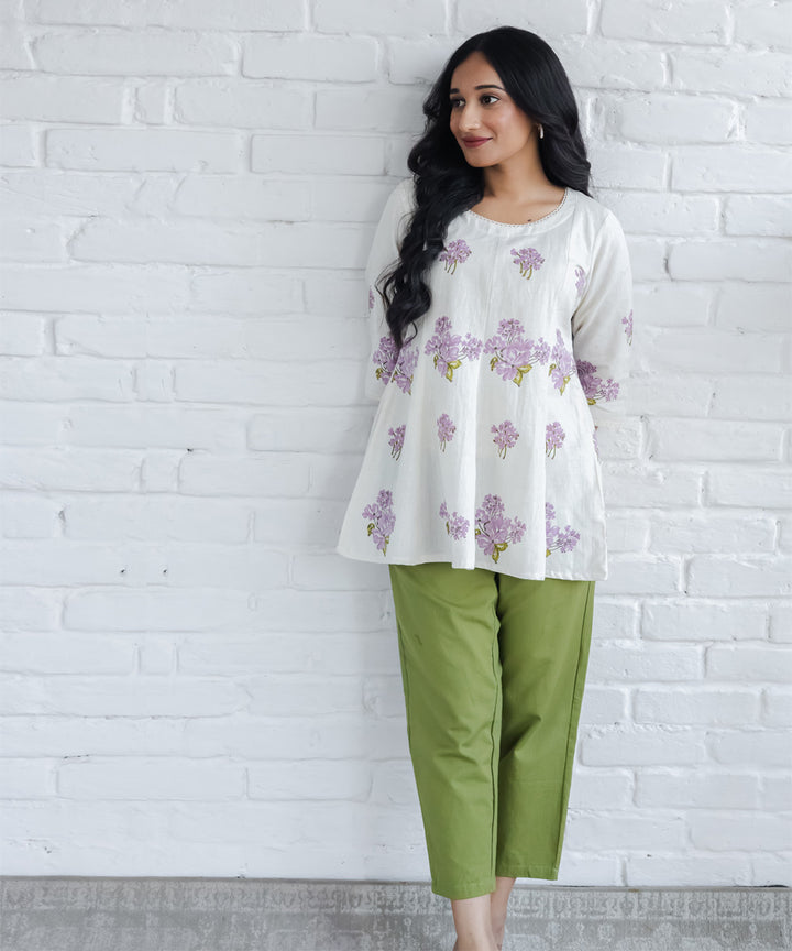 Lavender floral hand block printed kali top