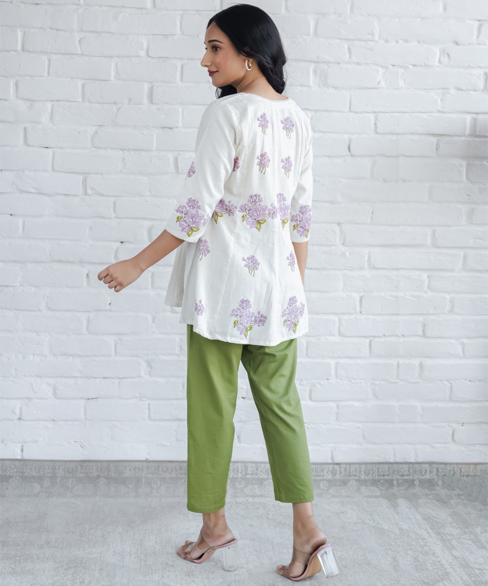 Lavender floral hand block printed kali top