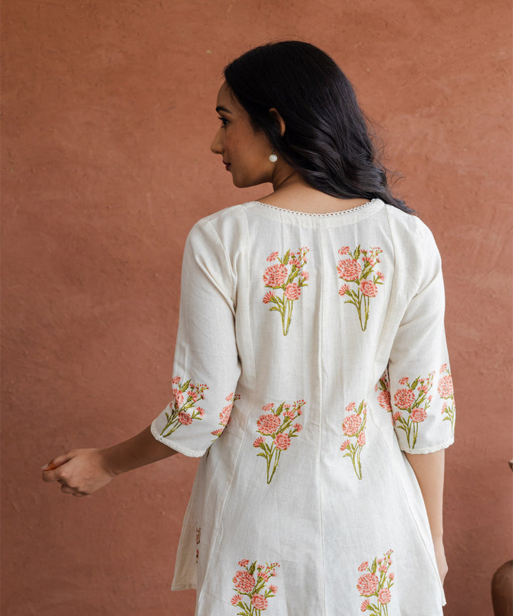 Peach marigold hand block printed kali top