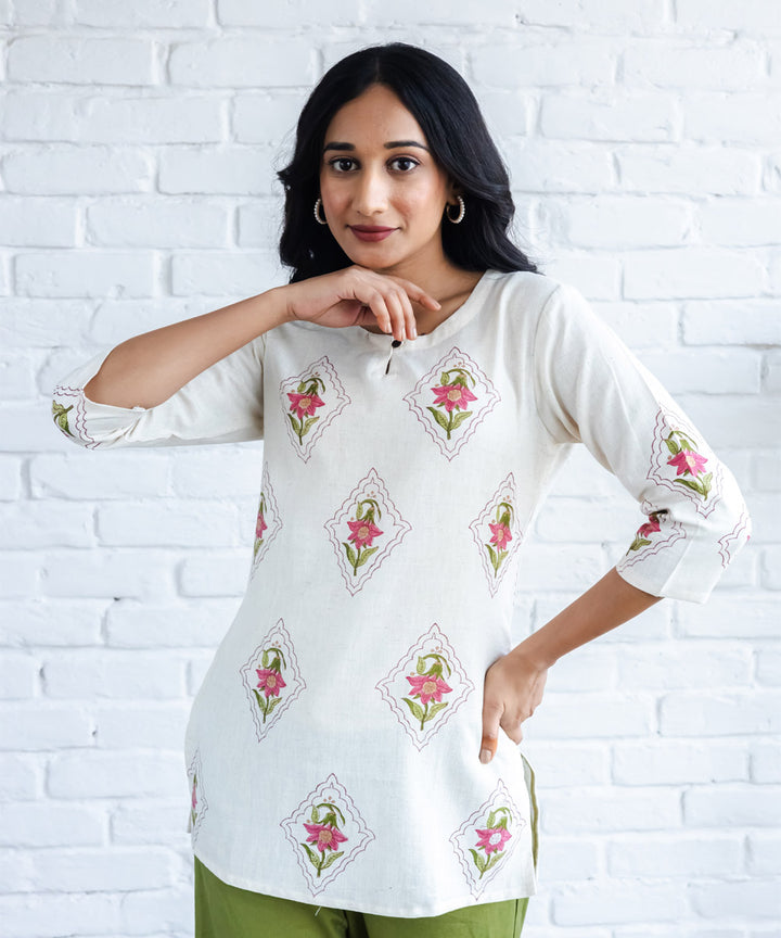 Pink floral hand block printed buta straight top