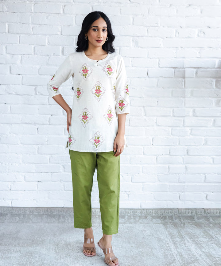 Pink floral hand block printed buta straight top