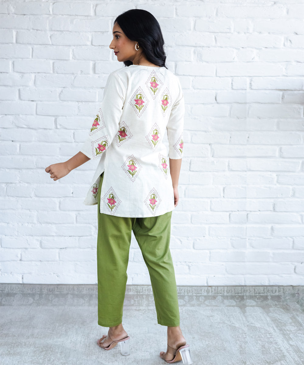 Pink floral hand block printed buta straight top