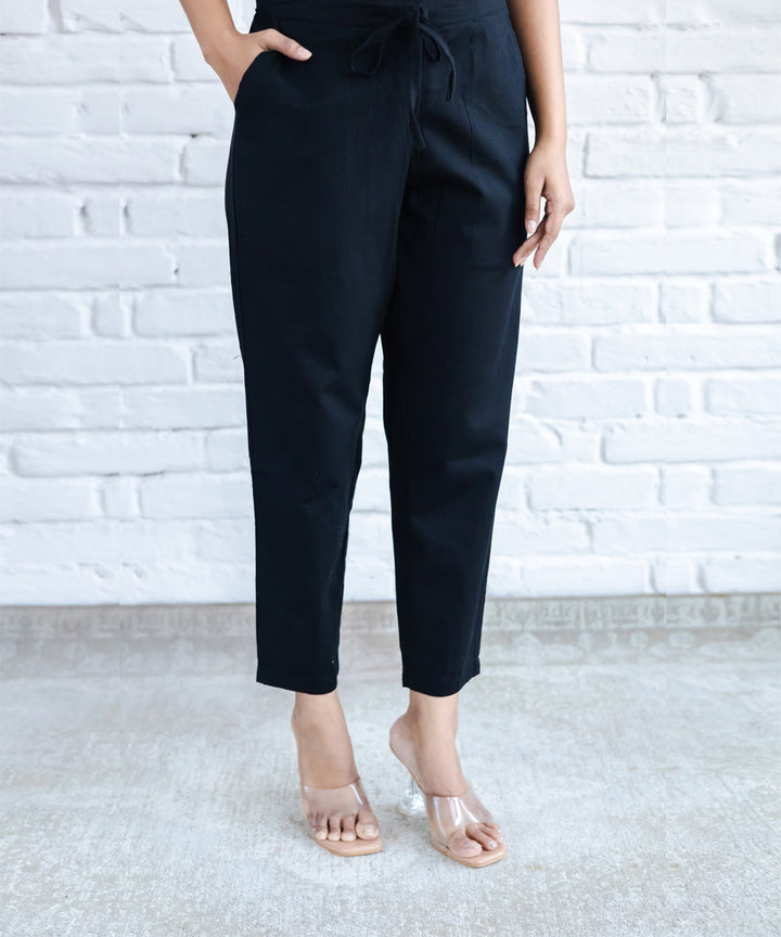 Black cotton straight pants