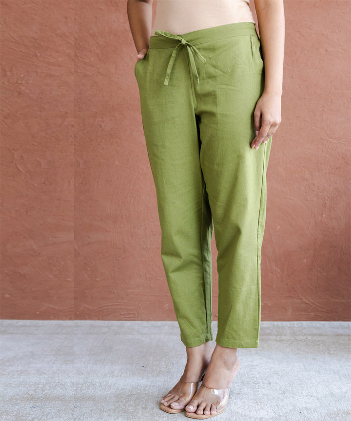 Green cotton straight pants