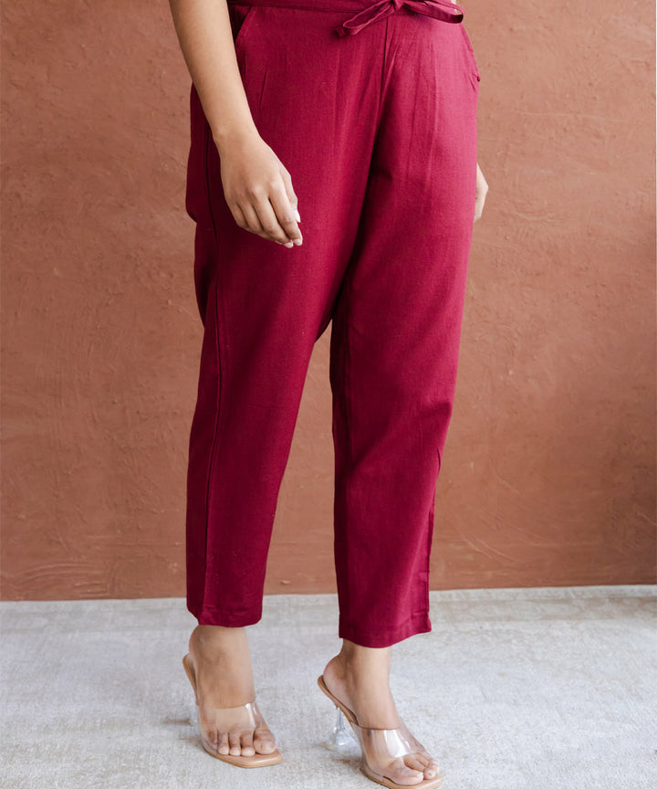 Red cotton straight pants