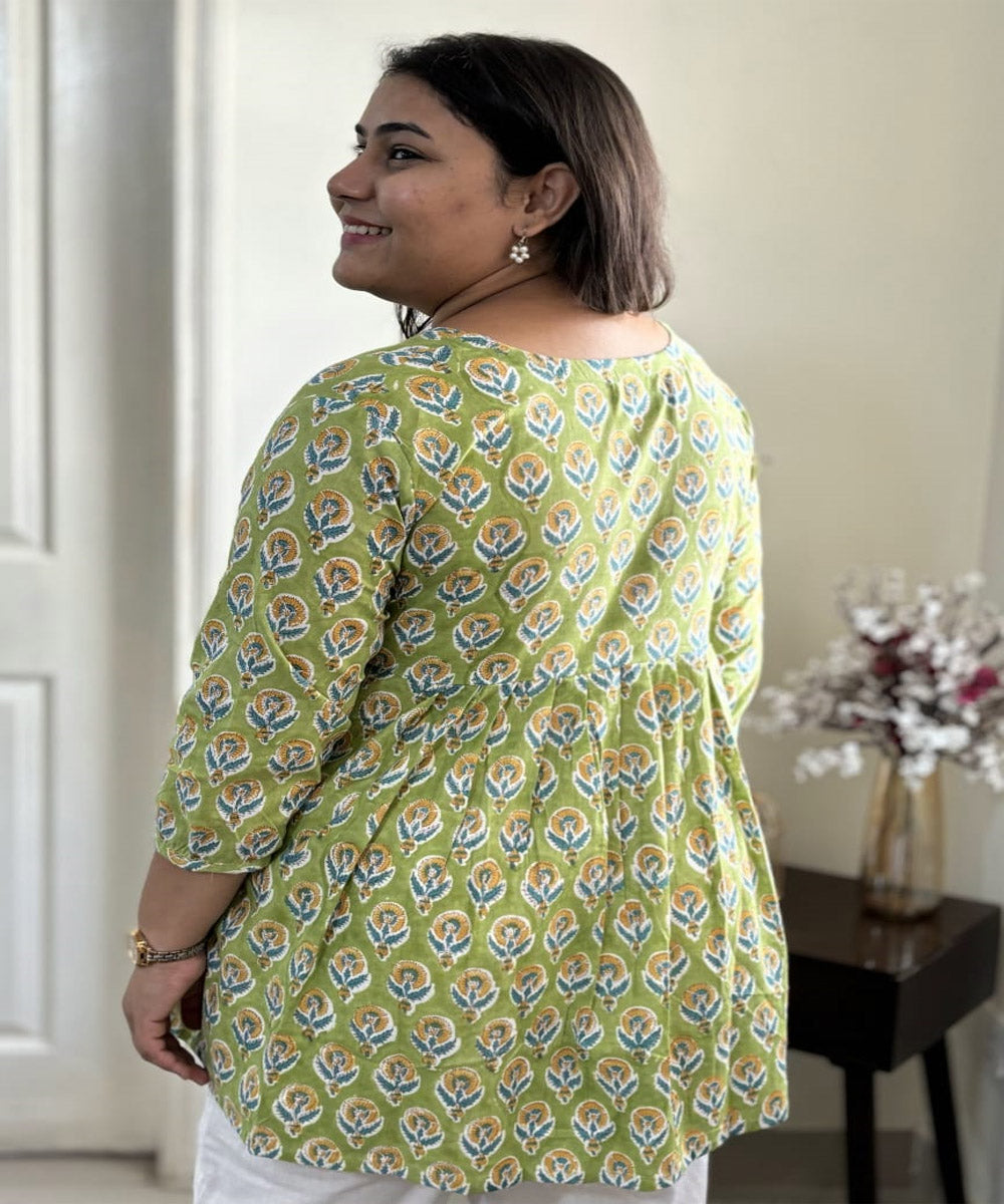 Olive handblock printed cotton tunic