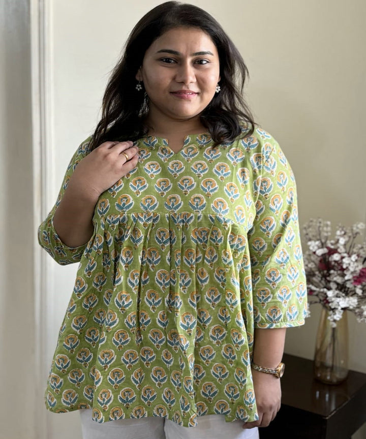 Olive handblock printed cotton tunic