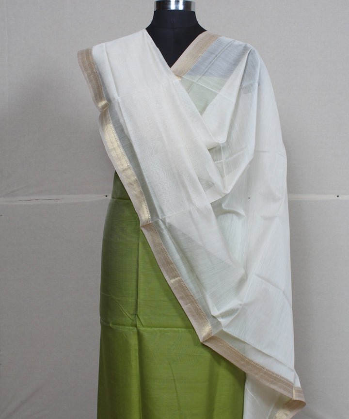 2pcs olive offwhite cotton silk handloom maheshwari dress material