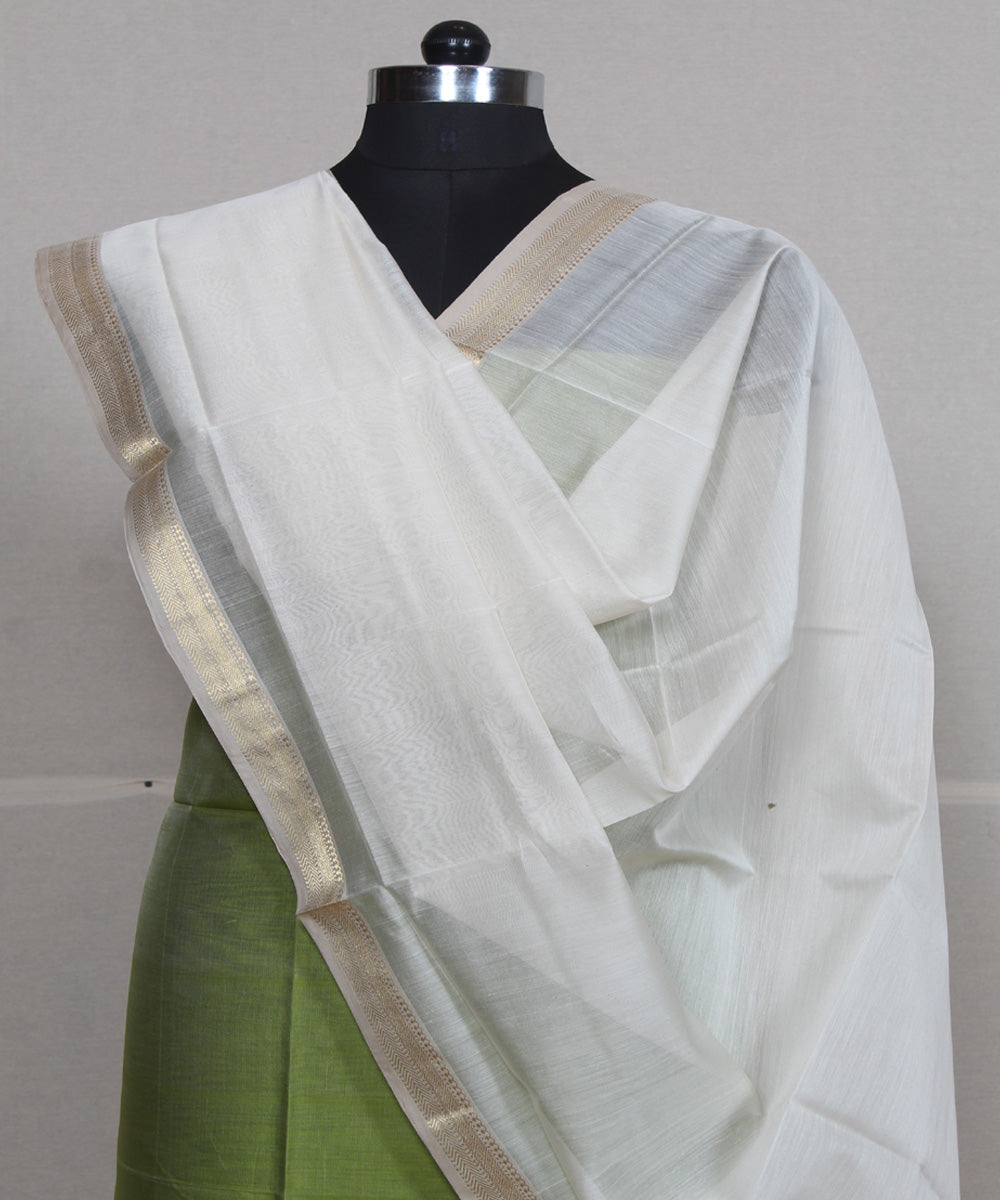 2pcs olive offwhite cotton silk handloom maheshwari dress material