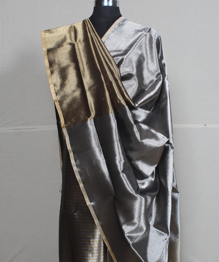 2pcs grey brown tissue cotton silk handwoven maheshwari dress material