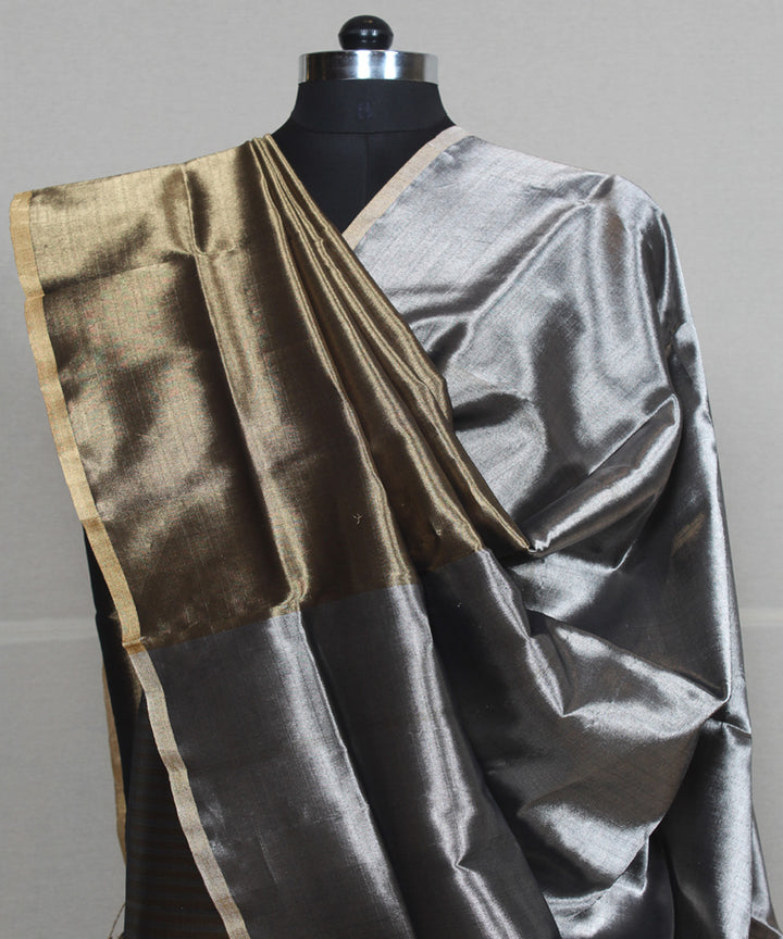 2pcs grey brown tissue cotton silk handwoven maheshwari dress material