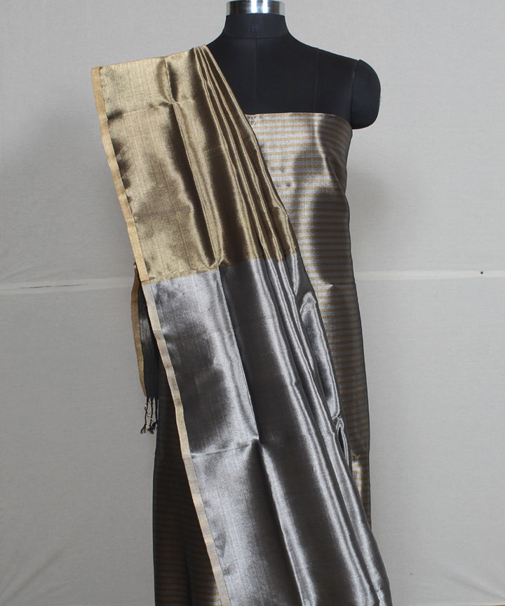 2pcs grey brown tissue cotton silk handwoven maheshwari dress material