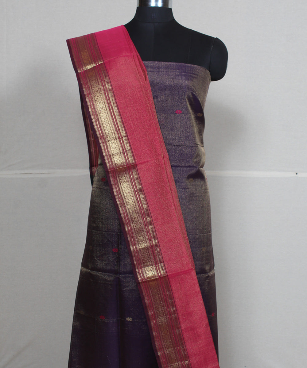 2pcs purple brick red cotton silk handwoven maheshwari dress material