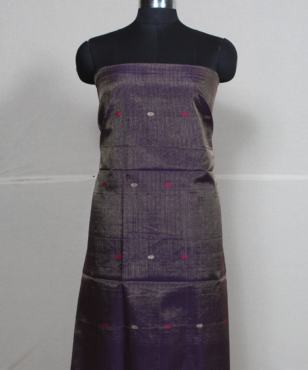 2pcs purple brick red cotton silk handwoven maheshwari dress material