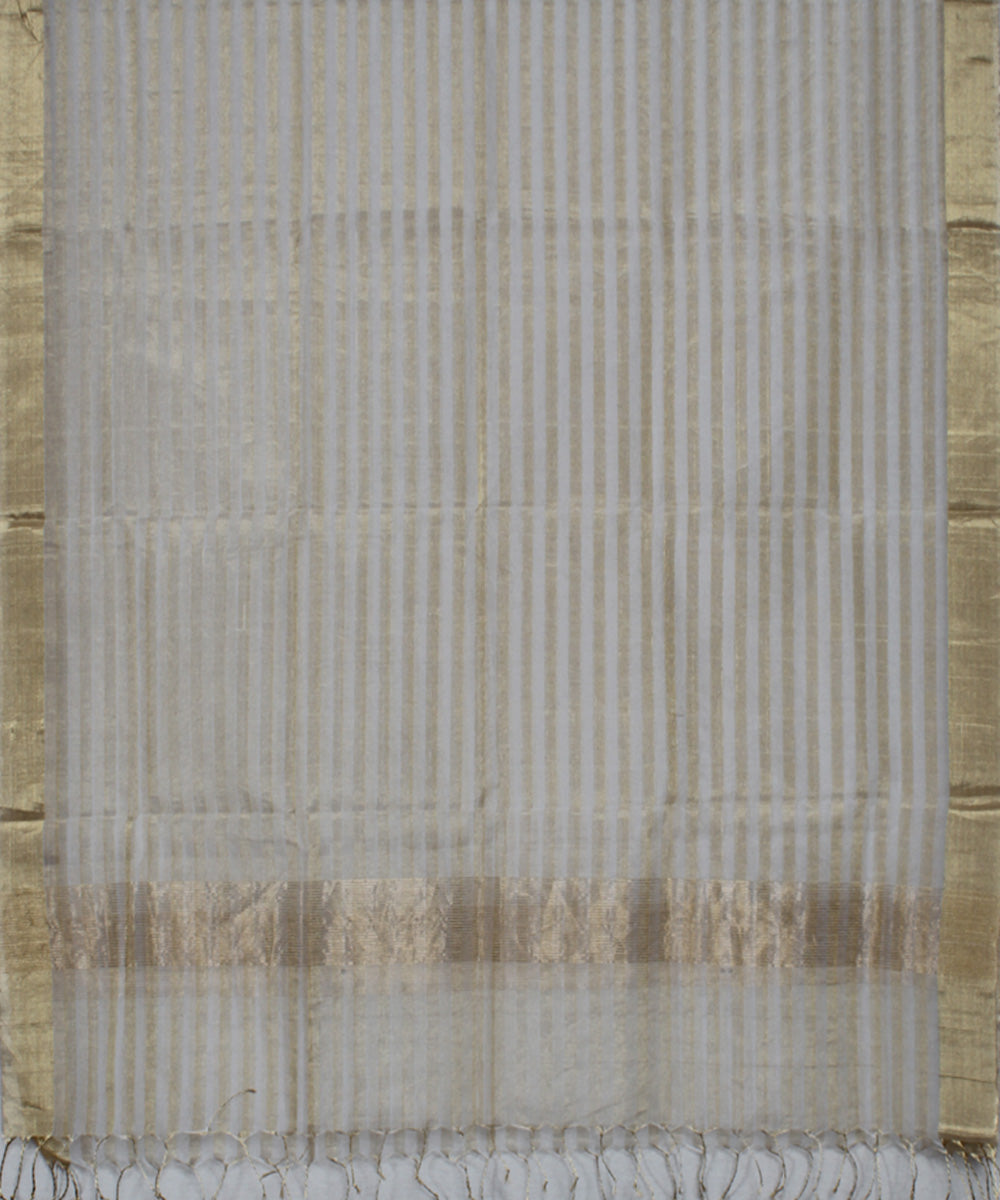 Offwhite golden zari striped cotton silk handwoven maheshwari dupatta