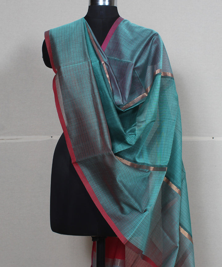 Red teal cotton silk handwoven maheshwari dupatta