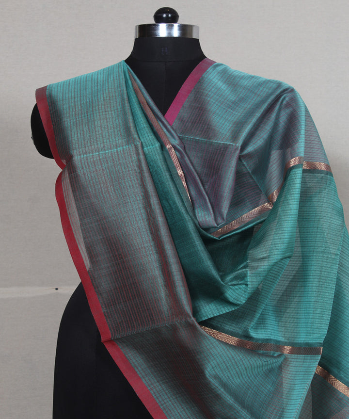 Red teal cotton silk handwoven maheshwari dupatta