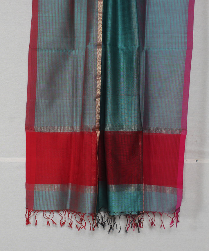 Red teal cotton silk handwoven maheshwari dupatta