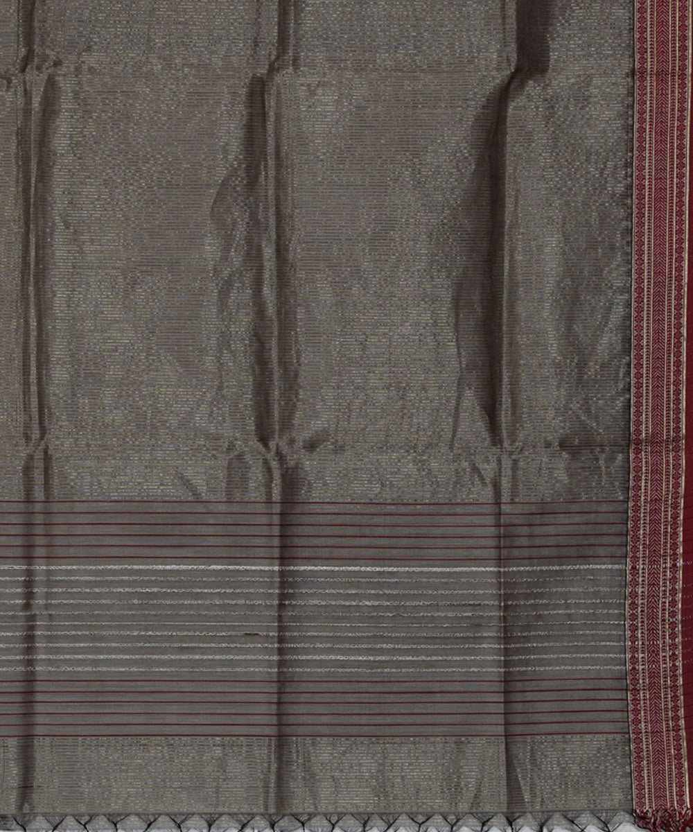 Grey red cotton silk handwoven maheshwari dupatta