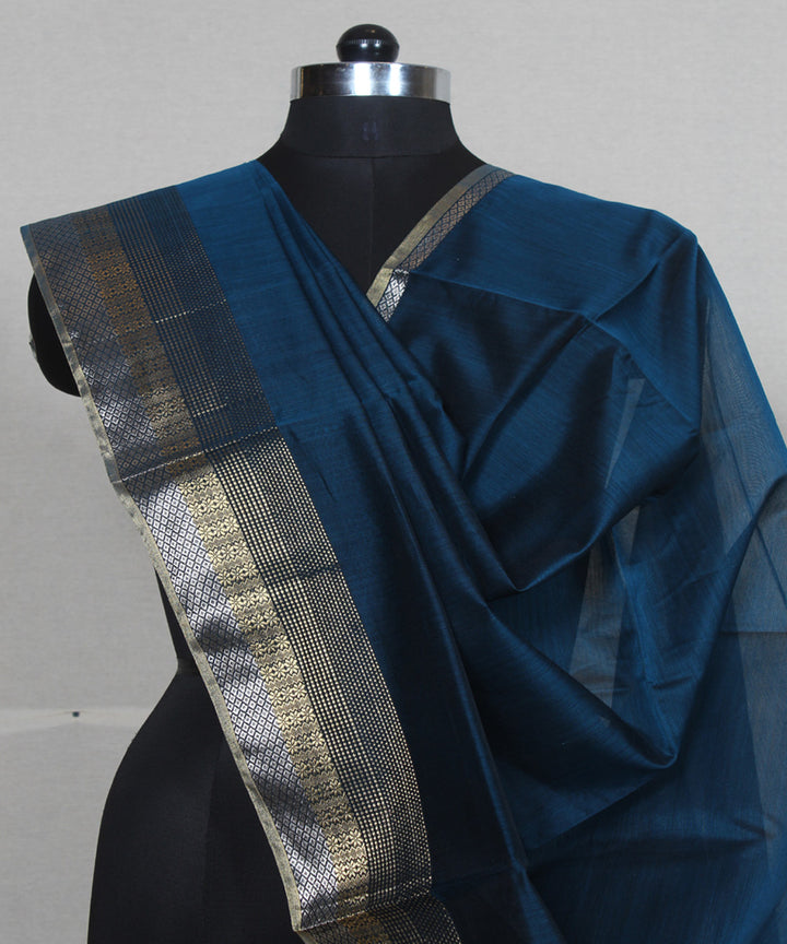 Navy blue golden zari cotton silk handwoven maheshwari dupatta