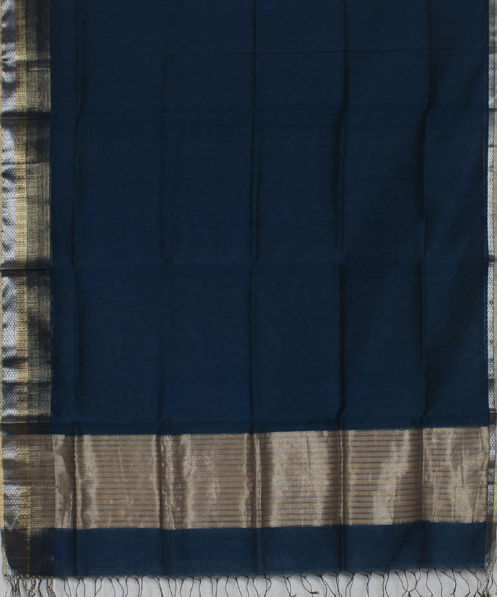 Navy blue golden zari cotton silk handwoven maheshwari dupatta