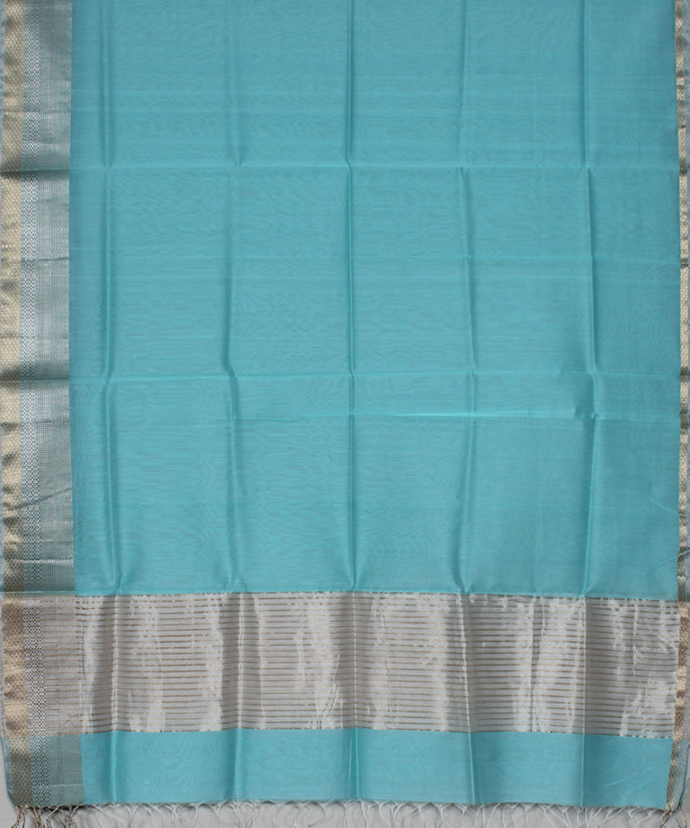 Sky blue golden zari cotton silk handwoven maheshwari dupatta