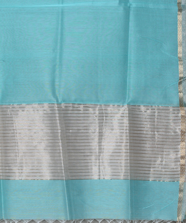 Sky blue golden zari cotton silk handwoven maheshwari dupatta