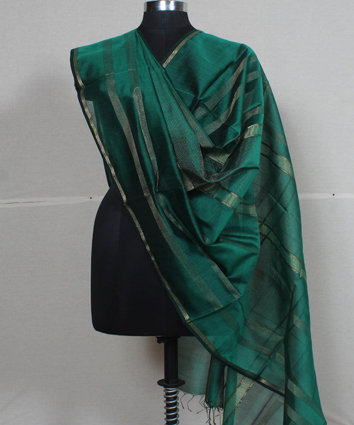 Cyan green cotton silk handwoven maheshwari dupatta