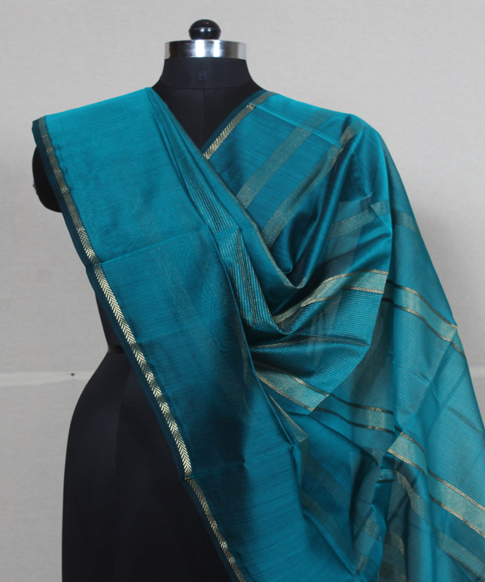 Dark green cotton silk handwoven maheshwari dupatta