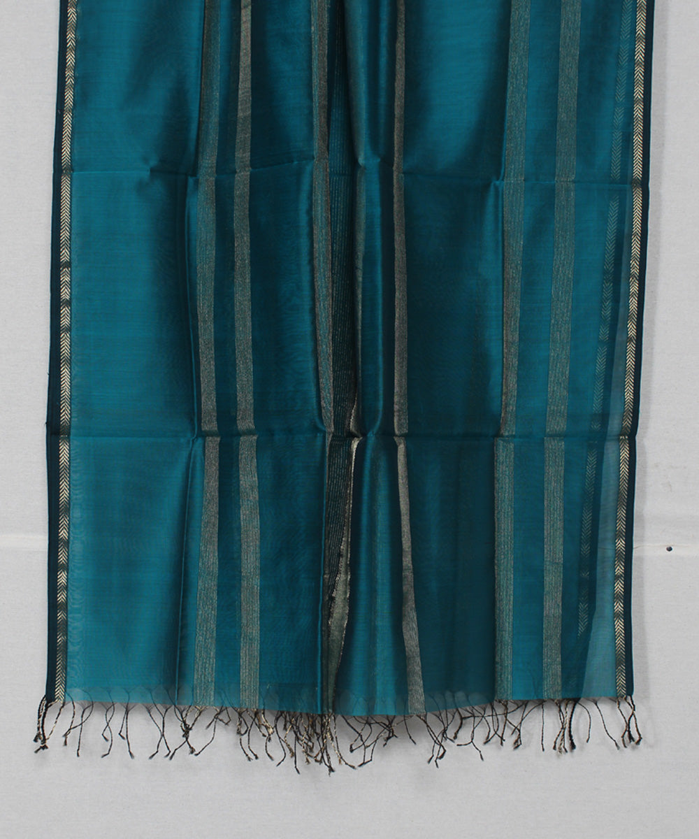 Dark green cotton silk handwoven maheshwari dupatta