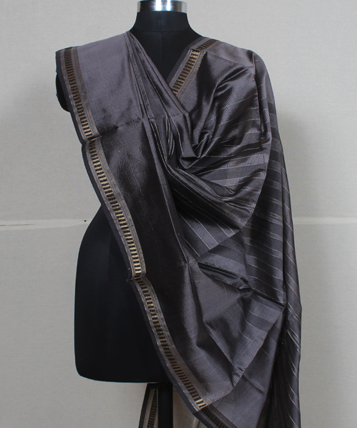 Grey cotton silk handwoven maheshwari dupatta