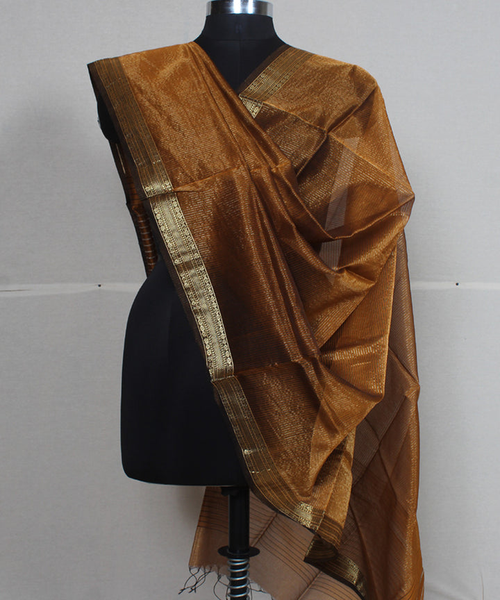 Brown cotton silk handwoven maheshwari dupatta