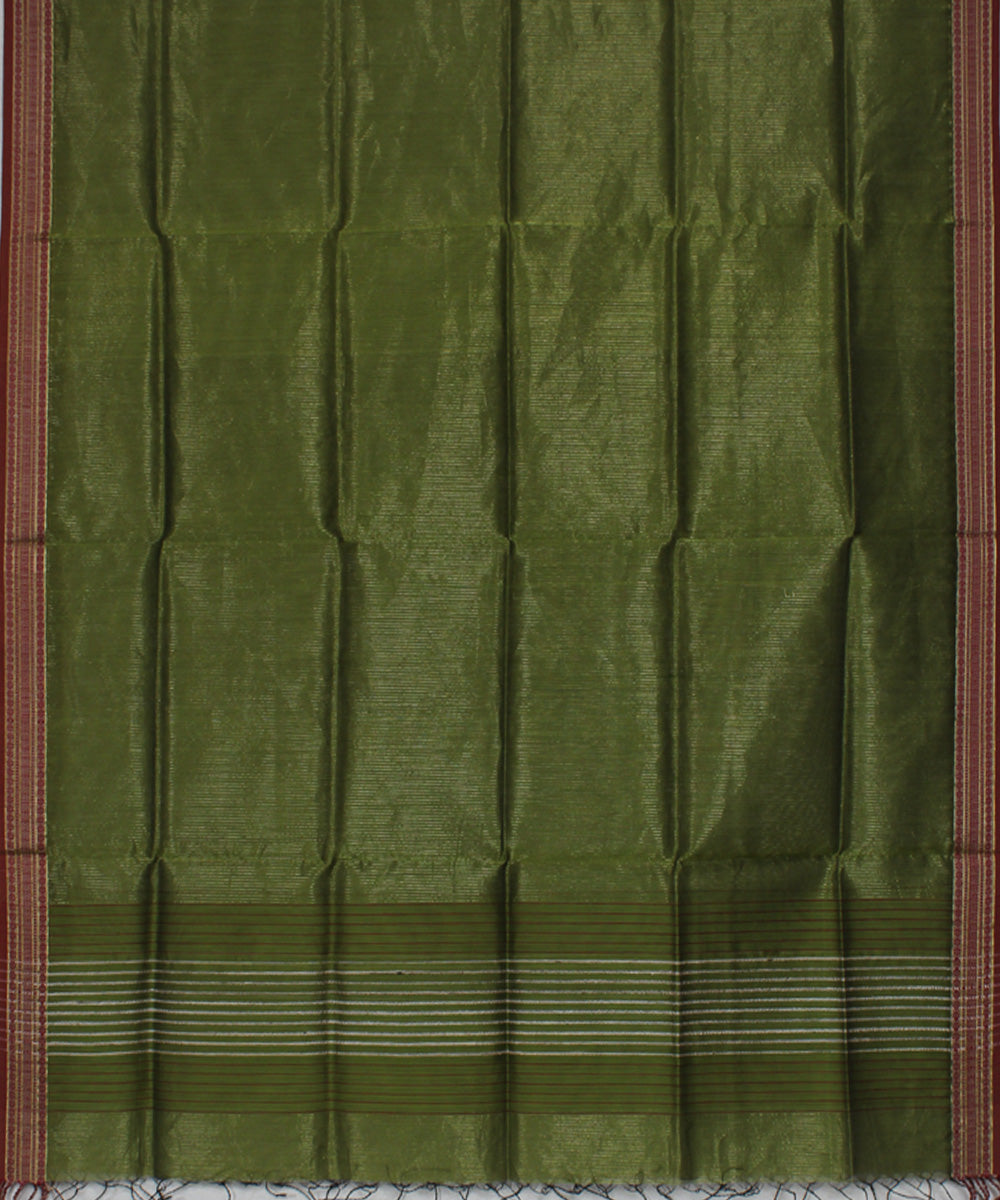 Olive green red cotton silk handwoven maheshwari dupatta