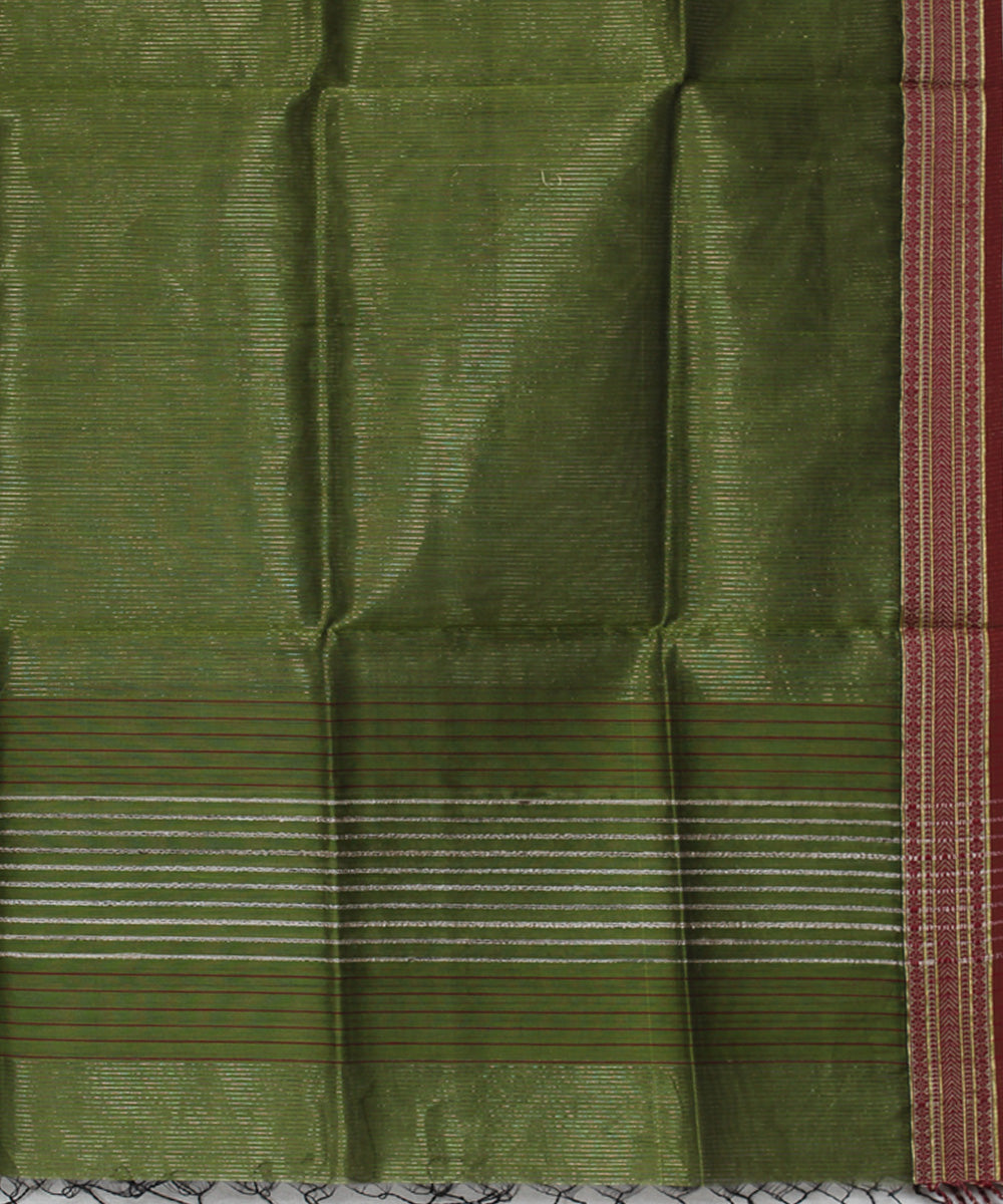 Olive green red cotton silk handwoven maheshwari dupatta