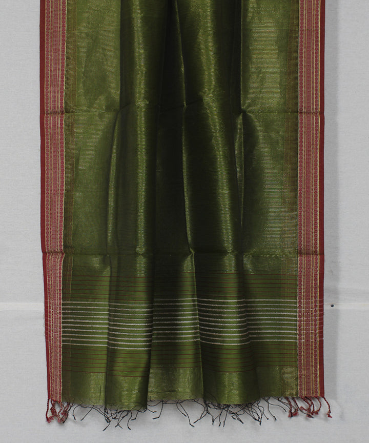 Olive green red cotton silk handwoven maheshwari dupatta