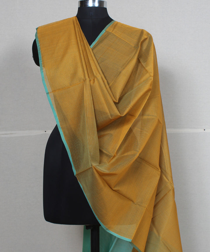 Mustard blue cotton silk handwoven maheshwari dupatta