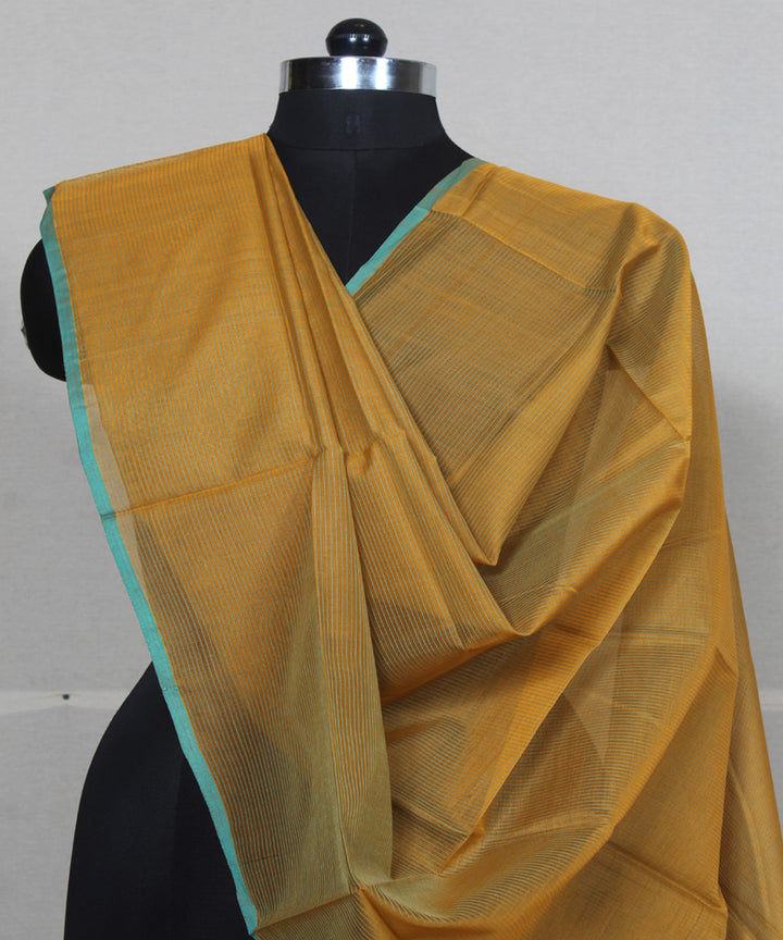 Mustard blue cotton silk handwoven maheshwari dupatta