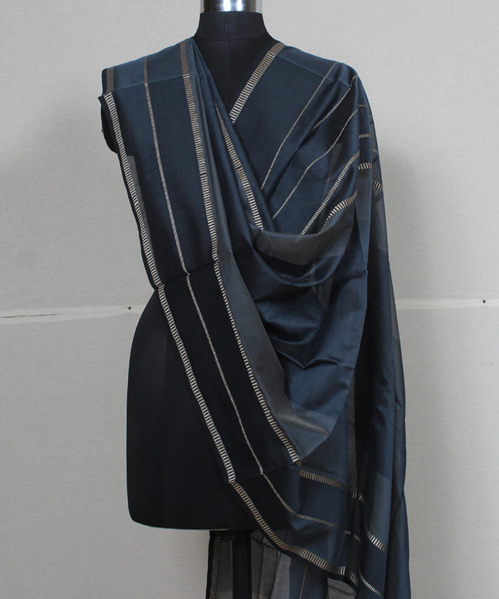 Grey black cotton silk handwoven maheshwari dupatta