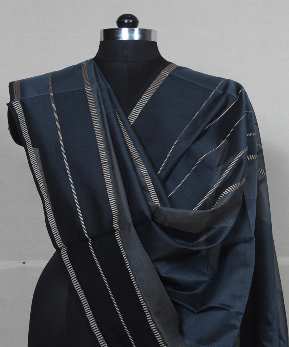 Grey black cotton silk handwoven maheshwari dupatta