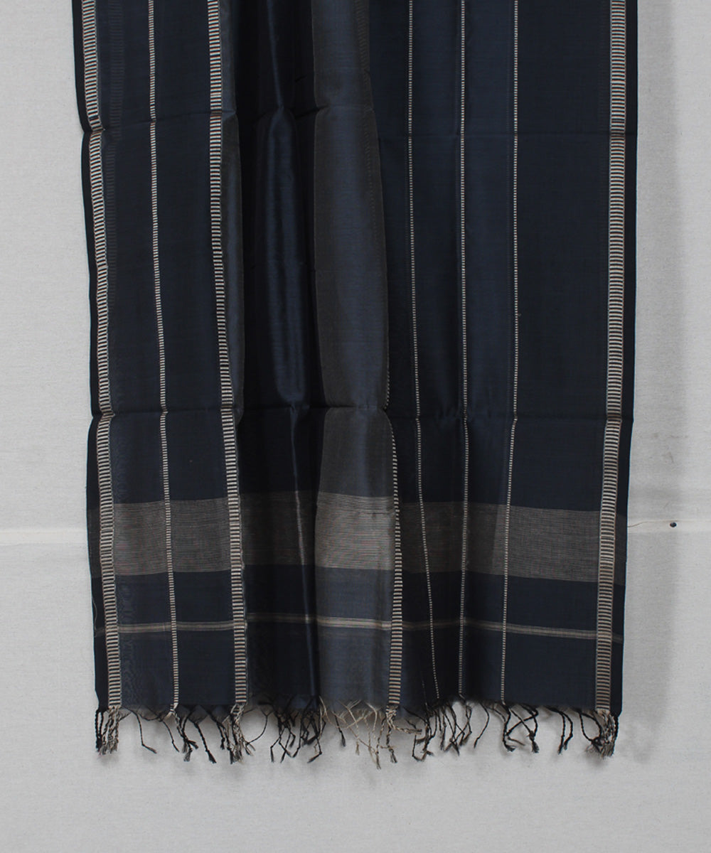 Grey black cotton silk handwoven maheshwari dupatta