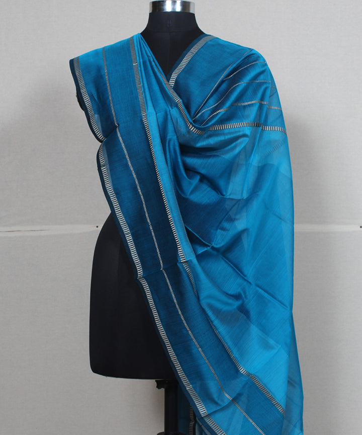 Dodger blue cotton silk handwoven maheshwari dupatta